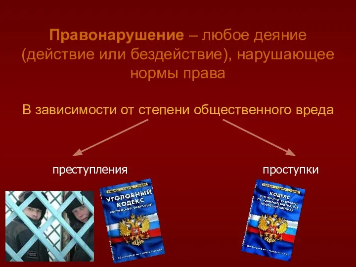 Правонарушение – любое деяние (действие или бездействие), нарушающее нормы права В зависимости