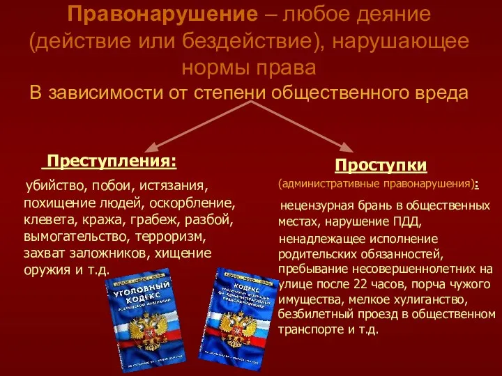 Правонарушение – любое деяние (действие или бездействие), нарушающее нормы права В зависимости