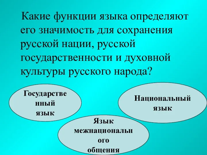 Какие функции языка определяют его значимость для сохранения русской нации, русской государственности
