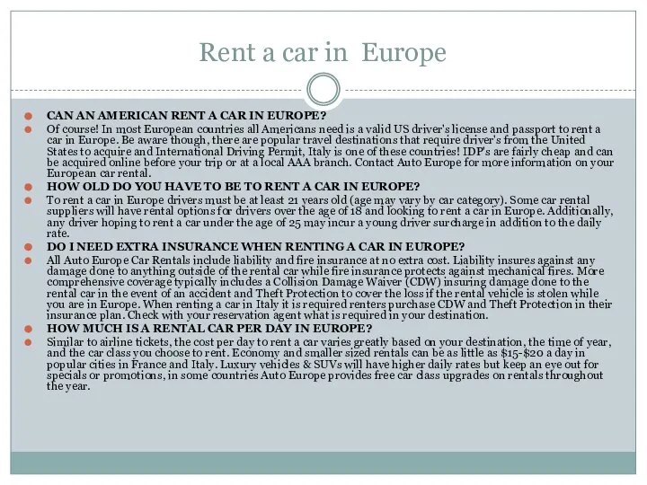 Rent a car in Europe CAN AN AMERICAN RENT A CAR IN