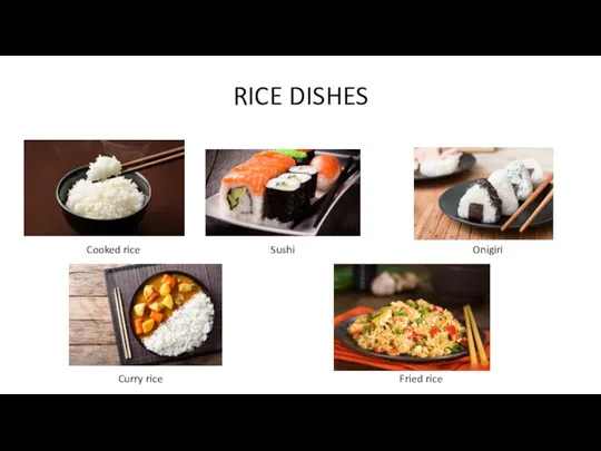 RICE DISHES Cooked rice Sushi Onigiri Curry rice Fried rice