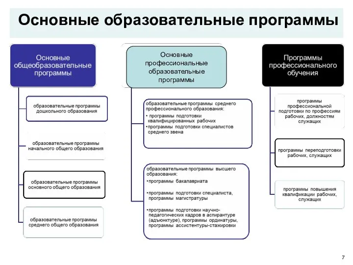 Основные образовательные программы Основные профессиональные образовательные программы