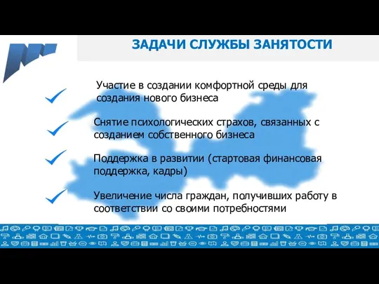 ЗАДАЧИ СЛУЖБЫ ЗАНЯТОСТИ Участие в создании комфортной среды для создания нового бизнеса