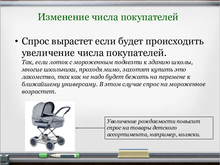 Спрос вырастет если будет происходить увеличение числа покупателей. Так, если лоток с