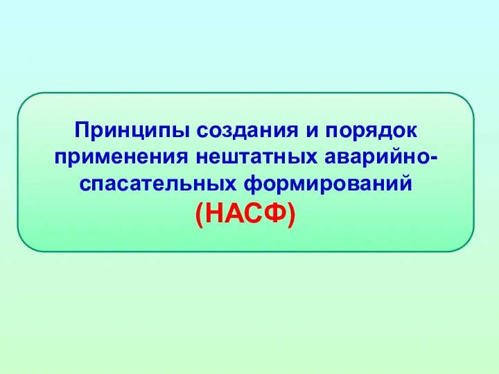 Принципы создания и порядок применения нештатных аварийно-спасательных формирований (НАСФ)