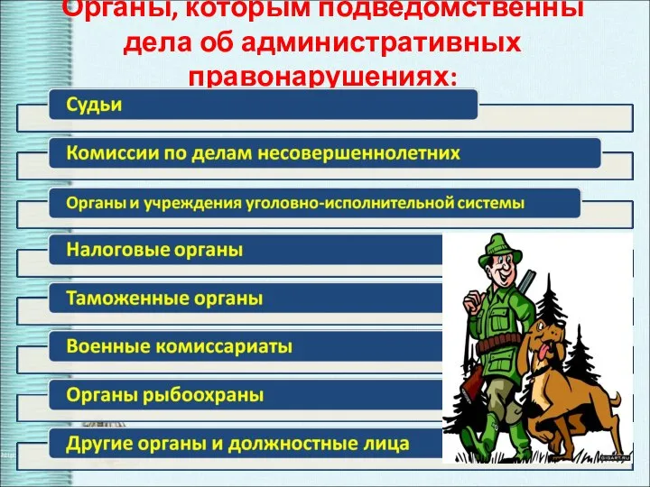 Органы, которым подведомственны дела об административных правонарушениях: