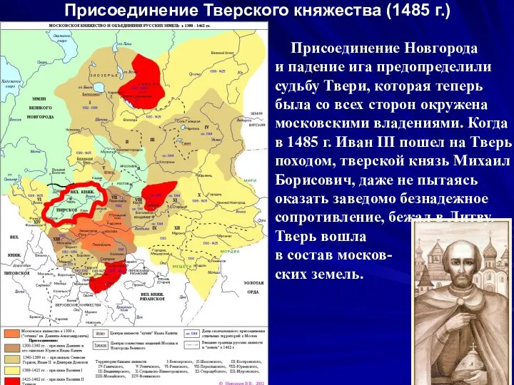Присоединение Тверского княжества (1485 г.) Присоединение Новгорода и падение ига предопределили судьбу