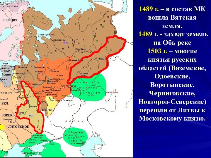 1489 г. – в состав МК вошла Вятская земля. 1489 г. -