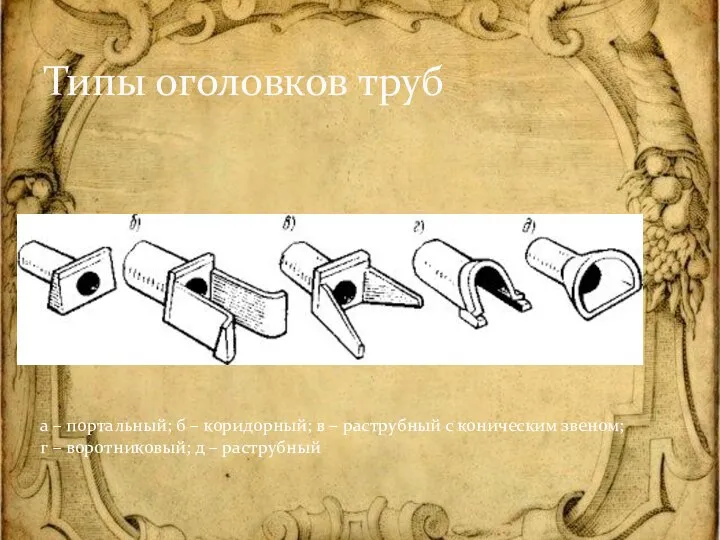 Типы оголовков труб а – портальный; б – коридорный; в – раструбный