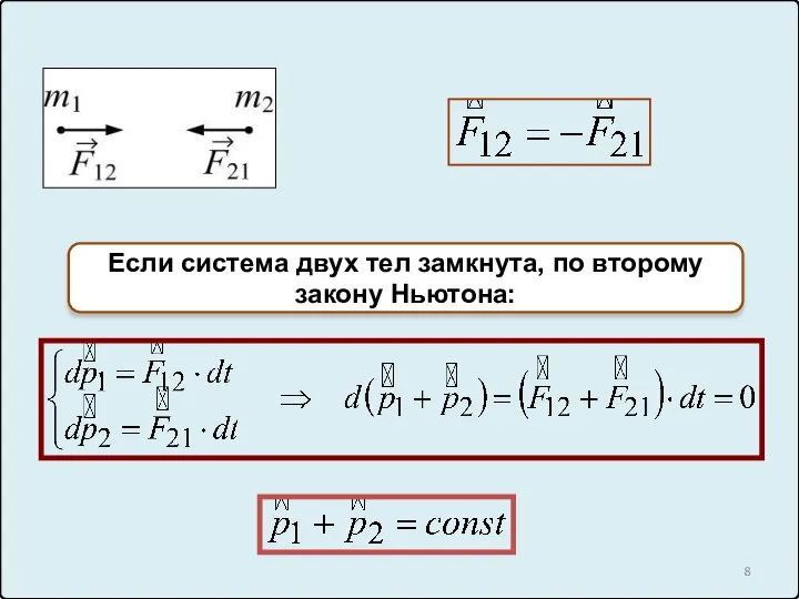 Если система двух тел замкнута, по второму закону Ньютона: