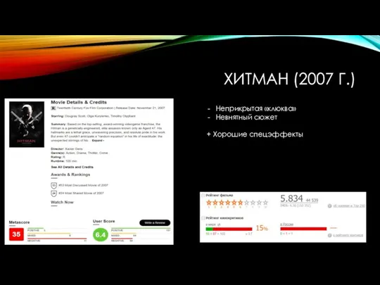 ХИТМАН (2007 Г.) Неприкрытая «клюква» Невнятный сюжет + Хорошие спецэффекты