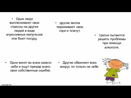 Одни люди выплескивают свои стрессы на других людей в виде агрессивных импульсов