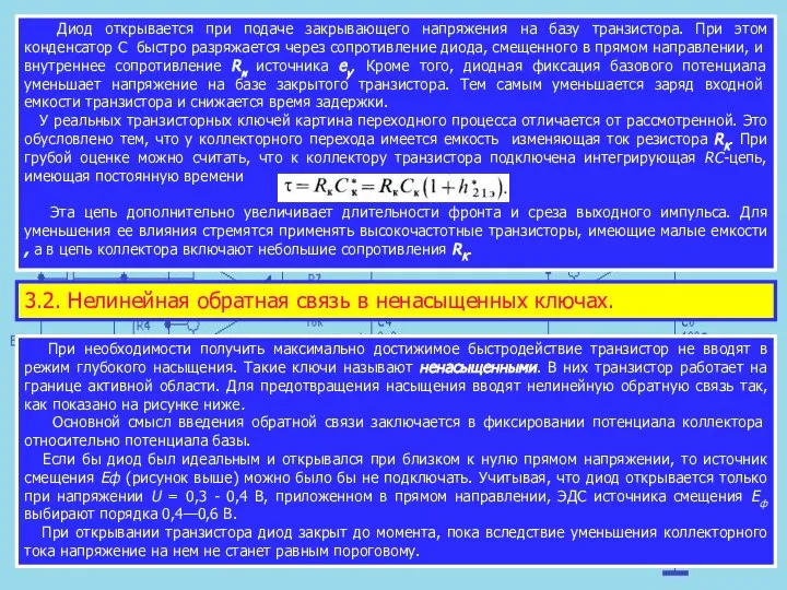 Диод открывается при подаче закрывающего напряжения на базу транзистора. При этом конденсатор