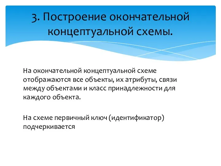 На окончательной концептуальной схеме отображаются все объекты, их атрибуты, связи между объектами