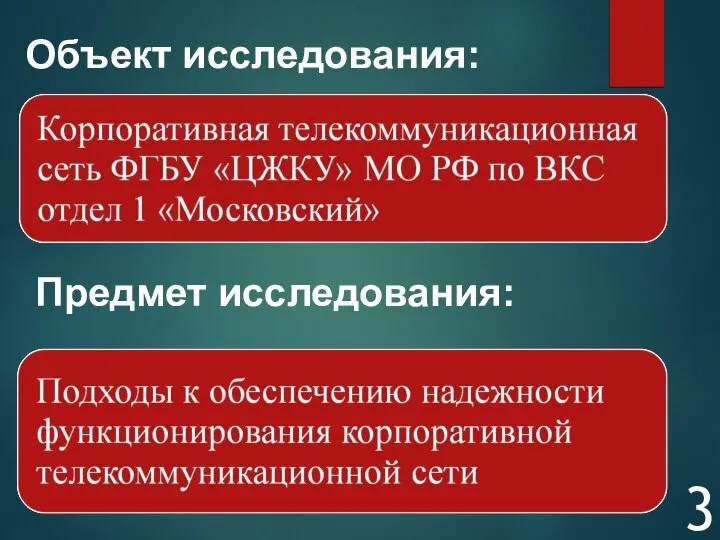 Объект исследования: 3 Предмет исследования: