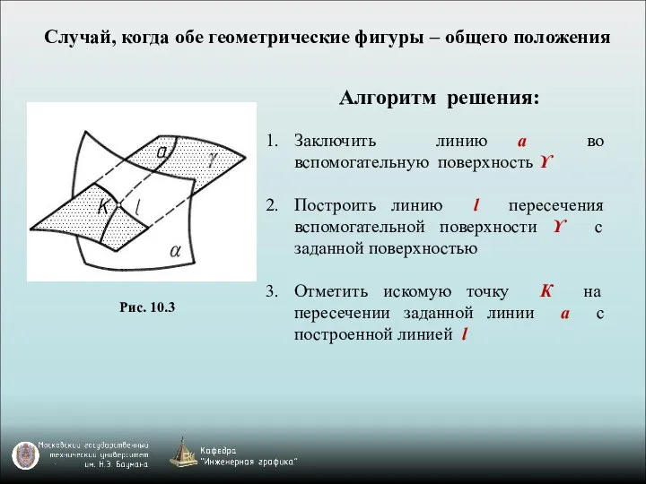 Случай, когда обе геометрические фигуры – общего положения Алгоритм решения: Заключить линию