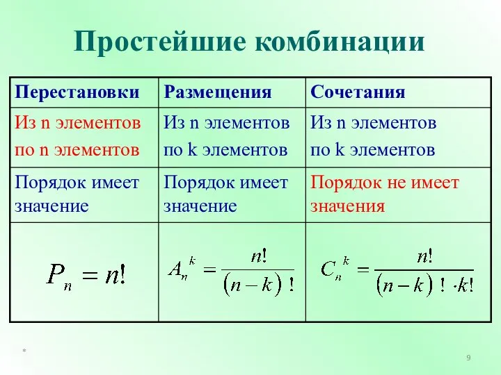 Простейшие комбинации *