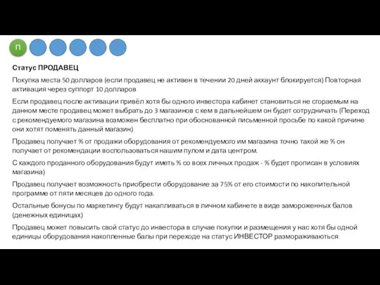 Статус ПРОДАВЕЦ Покупка места 50 долларов (если продавец не активен в течении