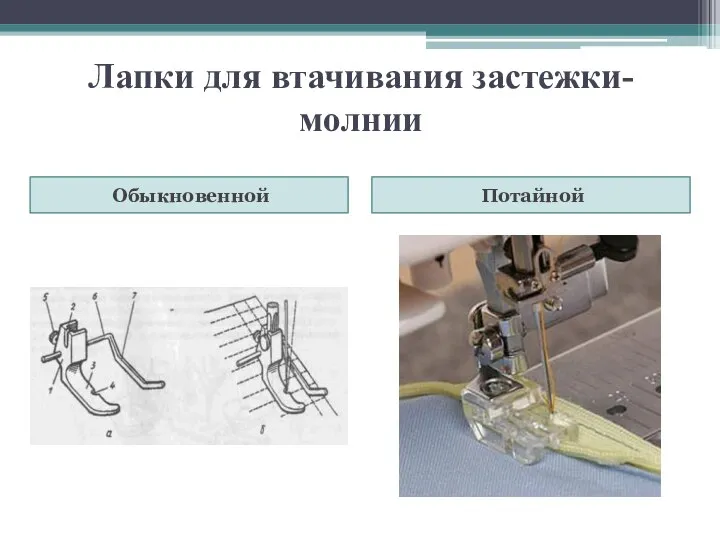 Лапки для втачивания застежки-молнии Обыкновенной Потайной