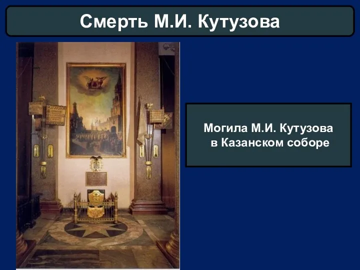 Смерть М.И. Кутузова Могила М.И. Кутузова в Казанском соборе