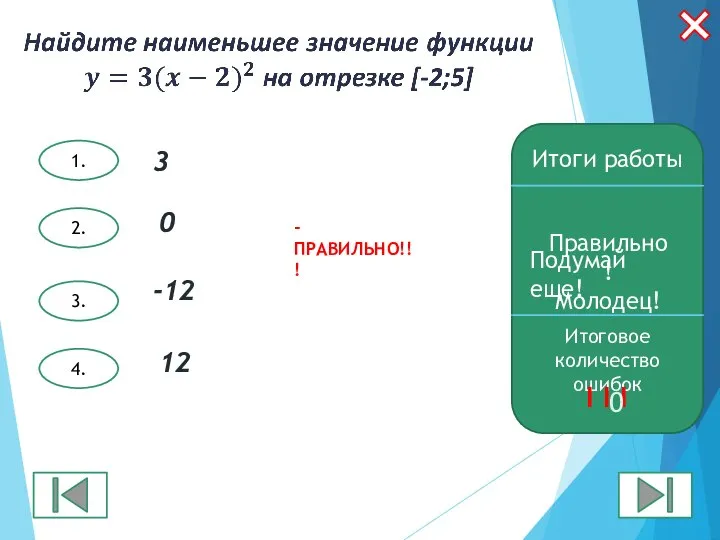 2. 1. 3. 4. Итоги работы Правильно! Молодец! Итоговое количество ошибок I