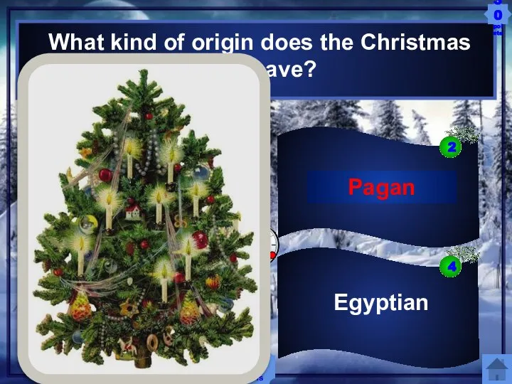 What kind of origin does the Christmas tree have? Egyptian Buddhist Christian