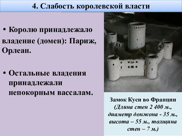 4. Слабость королевской власти Замок Куси во Франции (Длина стен 2 400