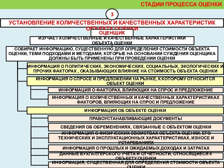 УСТАНОВЛЕНИЕ КОЛИЧЕСТВЕННЫХ И КАЧЕСТВЕННЫХ ХАРАКТЕРИСТИК ОБЪЕКТА ОЦЕНКИ СТАДИИ ПРОЦЕССА ОЦЕНКИ 3 ОЦЕНЩИК