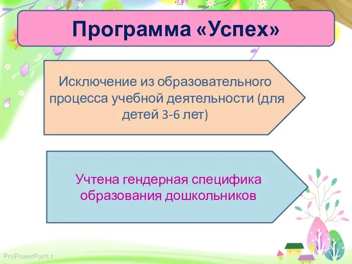 Программа «Успех» Исключение из образовательного процесса учебной деятельности (для детей 3-6 лет)