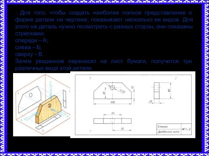 - Для того, чтобы создать наиболее полное представление о форме детали на