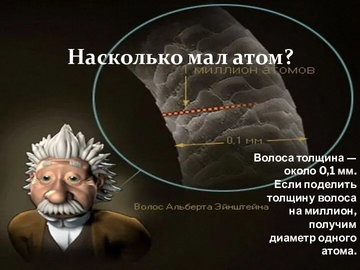 Насколько мал атом? Волоса толщина — около 0,1 мм. Если поделить толщину