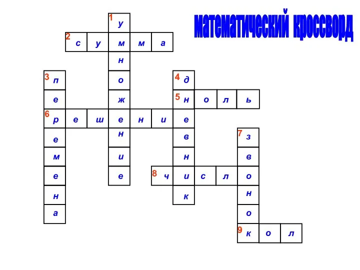 1 2 3 4 5 6 7 8 9 математический кроссворд у