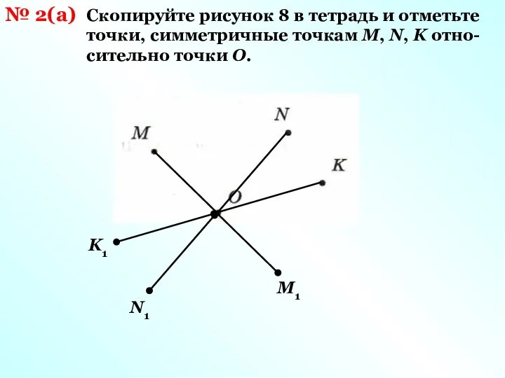 № 2(а) Скопируйте рисунок 8 в тетрадь и отметьте точки, симметричные точкам