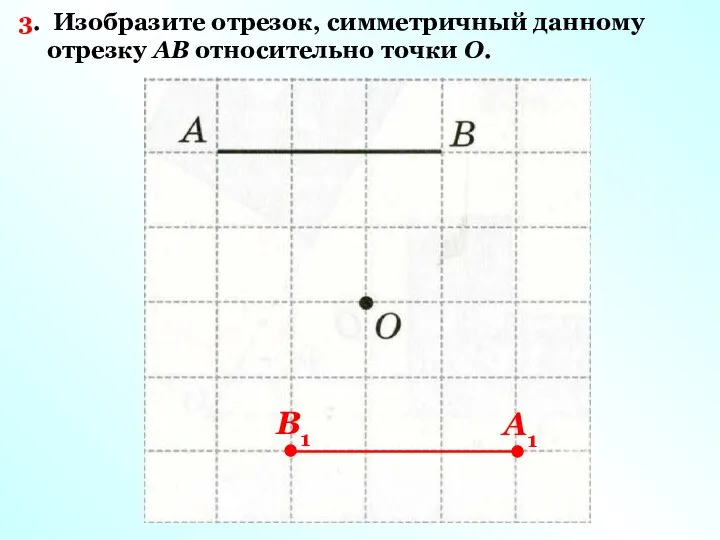 3. Изобразите отрезок, симметричный данному отрезку AB относительно точки O. А1 B1