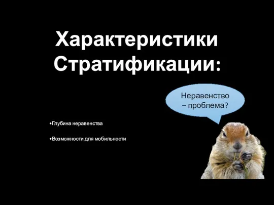 Характеристики Стратификации: Глубина неравенства Возможности для мобильности Неравенство – проблема?