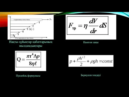 Нақты сұйықтар қабаттарының жылдамдықтары Ньютон заңы Пуазейль формуласы Бернулли теңдеуі
