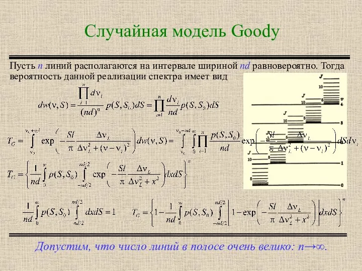 Случайная модель Goody Допустим, что число линий в полосе очень велико: n→∞.