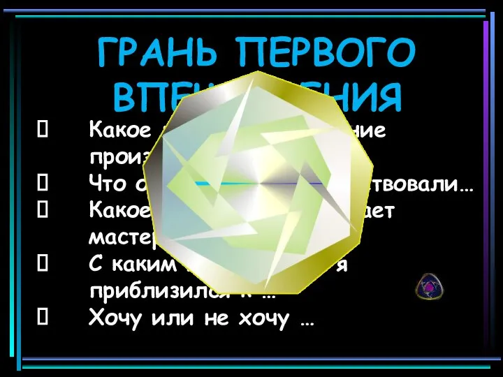 ГРАНЬ ПЕРВОГО ВПЕЧАТЛЕНИЯ Какое первое впечатление производит на вас… Что особенное вы