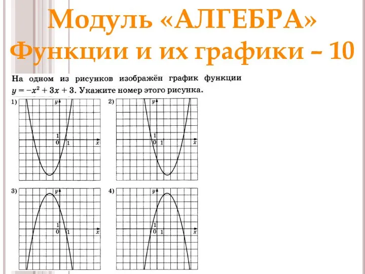 Модуль «АЛГЕБРА» Функции и их графики – 10 Ответ: 4 Раунд 1 Модуль «Алгебра»