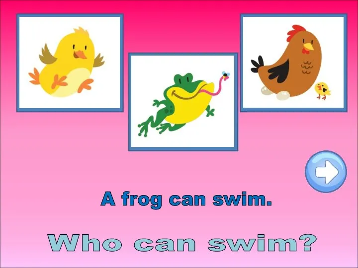 Who can swim? A frog can swim.