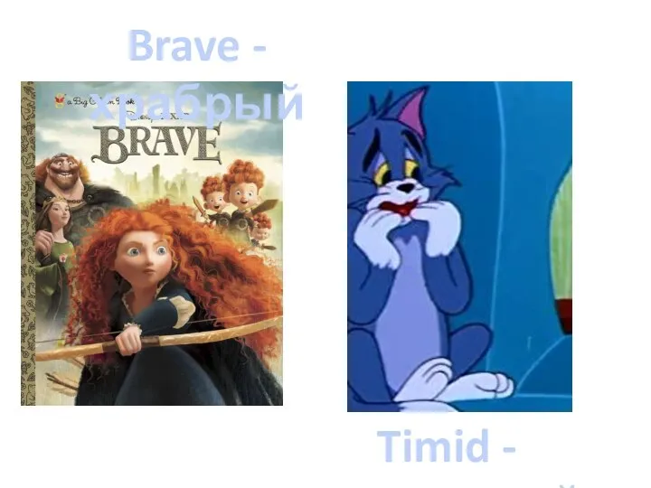 Brave - храбрый Timid - трусливый