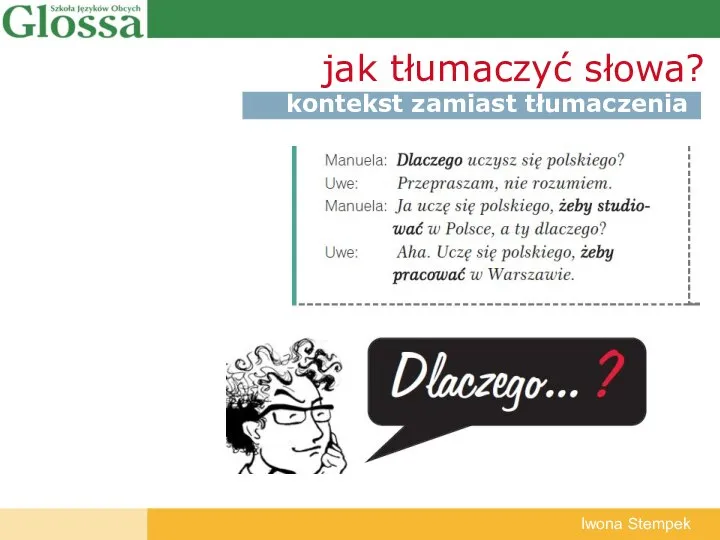 grafika ułatwiająca zrozumienie jak tłumaczyć słowa? kontekst zamiast tłumaczenia Iwona Stempek