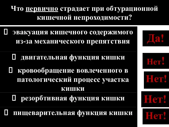 Нет! Что первично страдает при обтурационной кишечной непроходимости? пищеварительная функция кишки двигательная