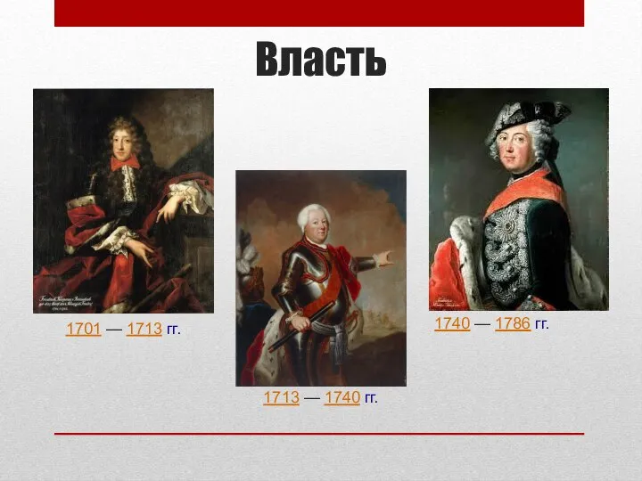 Власть 1701 — 1713 гг. 1713 — 1740 гг. 1740 — 1786 гг.