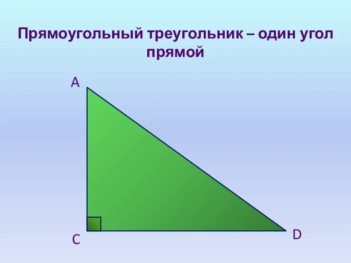 Прямоугольный треугольник – один угол прямой A C D