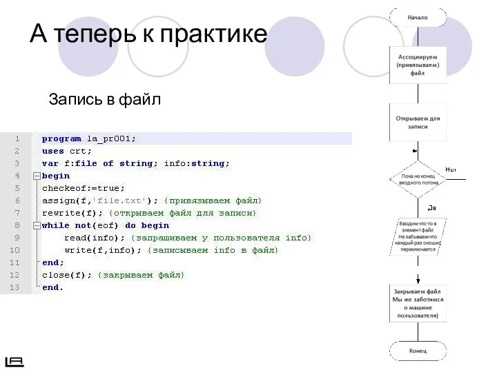 А теперь к практике Запись в файл