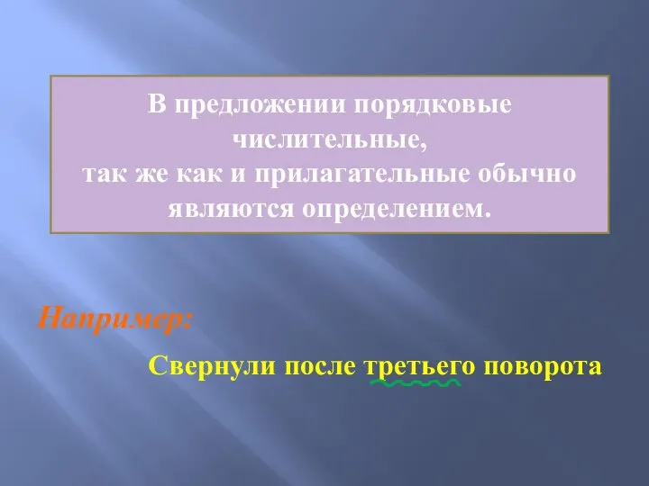 В предложении порядковые числительные, так же как и прилагательные обычно являются определением.