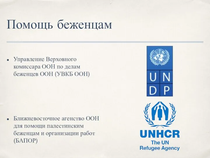 Помощь беженцам Управление Верховного комиссара ООН по делам беженцев ООН (УВКБ ООН)