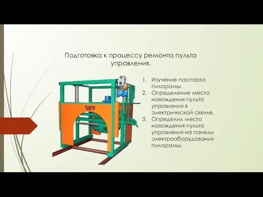 Подготовка к процессу ремонта пульта управления. Изучение паспорта пилорамы. Определение места нахождения