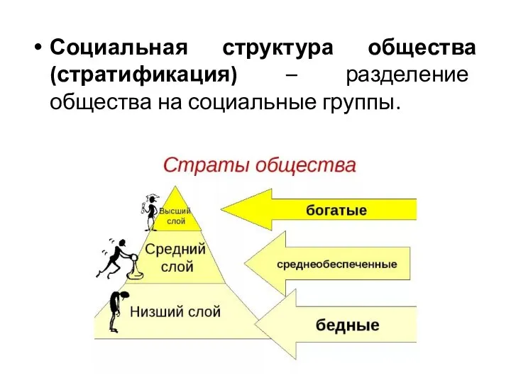 Социальная структура общества (стратификация) – разделение общества на социальные группы.